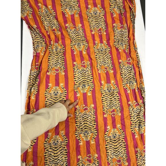 Indacorify Tiger Print Kaftan Beach Cover Up Cotton Indian Resortwear Pink - Picture 10 of 11